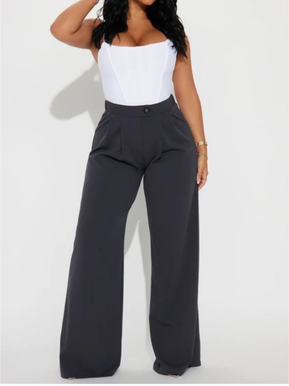 Fashion Nova GRAY Wide-Leg High Rise Pants SUPER STRETCHY SIZE M